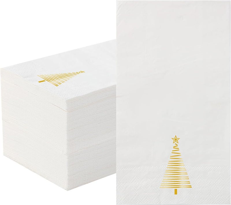 Tamone 100PCS 3-Ply Christmas Napkins - Gold Christmas Tree Napkins Disposable - Premium Quality Gold Dinner Napkins Soft and Absorbent - Image 1